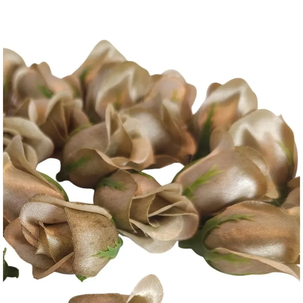50 Moss Olive Green Satin Rose Buds Stemless Wedding Floral Craft DIY 2